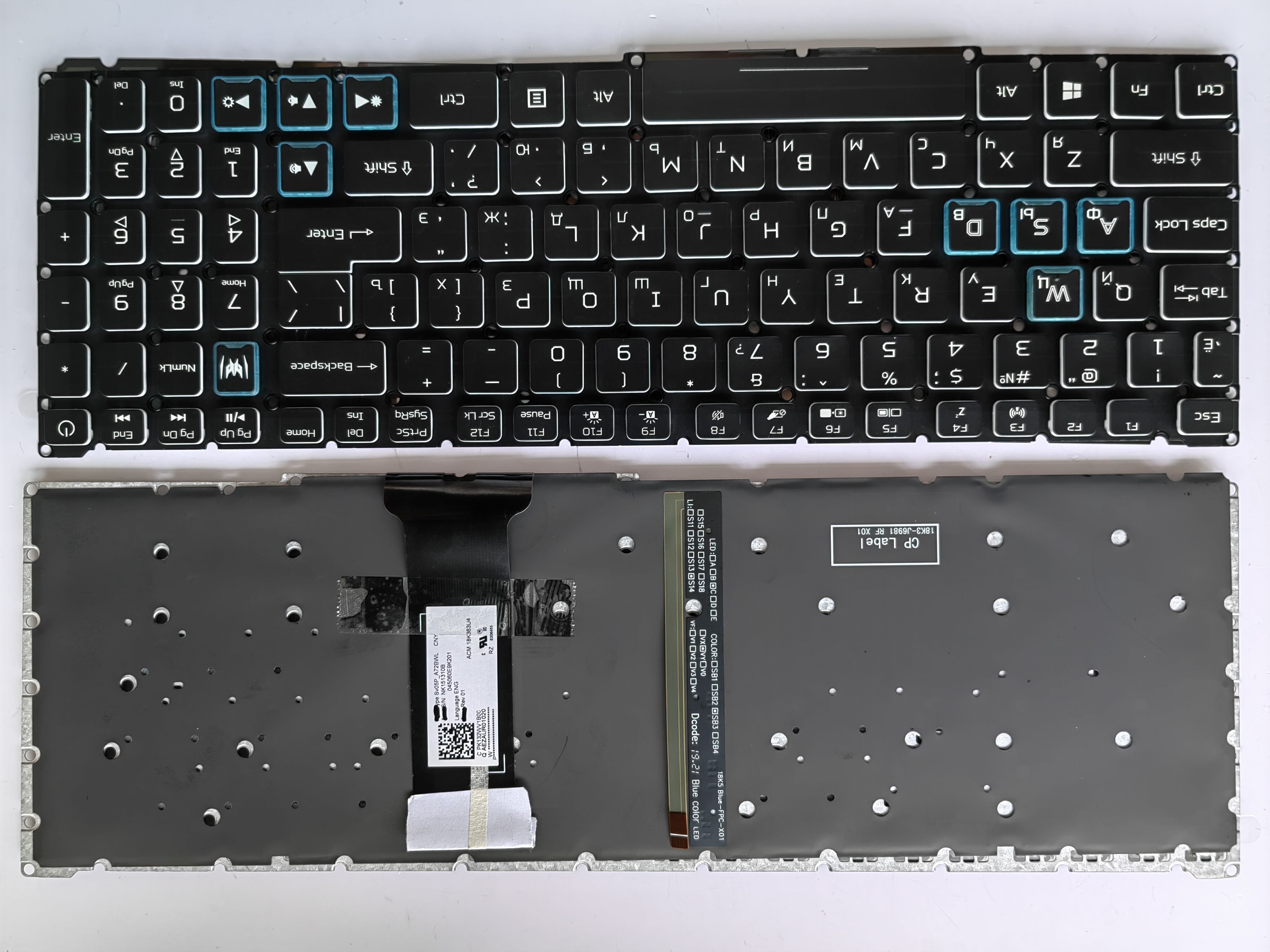 Picture of New Replacement Laptop Keyboard For ACER AN515-54 blue function BLACK Backlit,White Side (OEM) RU Layout